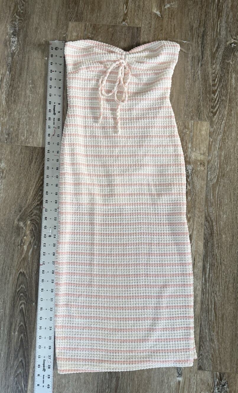 Misty Rose Strapless Sweetheart Striped Bodycon Knit Midi Dress Womens M